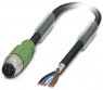 Sensor actuator cable, M12-cable plug, straight to open end, 5 pole, 3 m, PUR, black, 4 A, 1682744