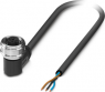 Sensor actuator cable, M12-cable socket, angled to open end, 3 pole, 1.5 m, PUR, black gray, 4 A, 1386380