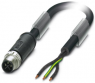 Sensor actuator cable, M12-cable plug, straight to open end, 3 pole, 1 m, PVC, black, 16 A, 1411636