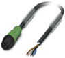 Sensor actuator cable, M12-cable plug, straight to open end, 4 pole, 1.5 m, PUR, black, 4 A, 1442353
