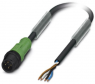 Sensor actuator cable, M12-cable plug, straight to open end, 4 pole, 3 m, PUR, black, 4 A, 1442366