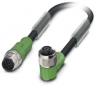 Sensor actuator cable, M12-cable plug, straight to M12-cable socket, angled, 8 pole, 0.3 m, PVC, black, 2 A, 1415745