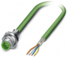 Sensor actuator cable, M12-cable plug, straight to open end, 4 pole, 0.5 m, PVC, green, 4 A, 1437805