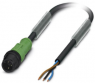 Sensor actuator cable, M12-cable plug, straight to open end, 3 pole, 5 m, PUR, black, 4 A, 1442337