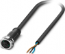Sensor actuator cable, M12-cable socket, straight to open end, 3 pole, 1.5 m, PUR, black gray, 4 A, 1385782
