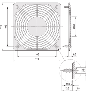 Protective Grille, Plastic, Snap-In