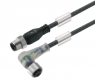 Sensor actuator cable, M12-cable plug, straight to M12-cable socket, angled, 3 pole, 1.5 m, PUR, black, 4 A, 1004320150