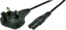 Device connection line, UK, plug type G, angled on C7 jack, straight, H05VVH2-F2x0.75mm², black, 1.8 m