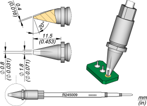 Soldering tip, Special form, Ø 0.8 mm, (T x W) 0.4 x 11.5 mm, R245009