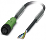 Sensor actuator cable, M12-cable socket, straight to open end, 5 pole, 10 m, PUR, black, 4 A, 1442544