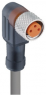Sensor actuator cable, M8-cable socket, angled to open end, 3 pole, 5 m, PUR, gray, 4 A, 934636367