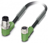 Sensor actuator cable, M12-cable plug, angled to M8-cable socket, angled, 4 pole, 0.3 m, PVC, black, 4 A, 1415667