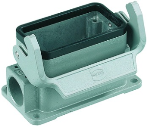 Bulkhead housing, size 10B, die-cast aluminum, 2 x PG16, angled, longitudinal bow locking, IP65, 09300101291