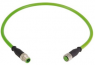 Sensor actuator cable, M12-cable plug, straight to M12-cable socket, straight, 4 pole, 1.5 m, PUR, green, 21349293477015