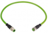 Sensor actuator cable, M12-cable plug, straight to M12-cable socket, straight, 4 pole, 5 m, PUR, green, 21349293477050
