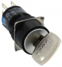Key switch, unlit, latching, waistband round, front ring metallized, 2 x 90°, mounting Ø 16 mm, AS6M-2KT2PA