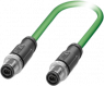 Sensor actuator cable, M12-SPE cable plug, straight to M12-SPE cable plug, straight, 2 pole, 2 m, PUR, green, 1364622