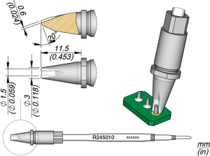 Soldering tip, Special form, Ø 1.5 mm, (T x W) 0.6 x 11.5 mm, R245010