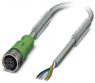 Sensor actuator cable, M12-cable socket, straight to open end, 5 pole, 10 m, PUR, gray, 4 A, 1454448
