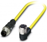 Sensor actuator cable, M12-cable plug, straight to M12-cable socket, angled, 3 pole, 0.5 m, PVC, yellow, 4 A, 1406301