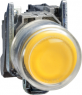 Pushbutton, illuminable, groping, 1 Form A (N/O), waistband round, yellow, front ring silver, mounting Ø 22 mm, XB4BP583B5EX