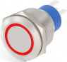 Pushbutton, 1 pole, silver, illuminated  (red), 5 A/250 V, mounting Ø 22.2 mm, IP67, 2213772-7