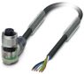 Sensor actuator cable, M12-cable socket, angled to open end, 5 pole, 3 m, PVC, black, 4 A, 1415691