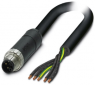 Sensor actuator cable, M12-cable plug, straight to open end, 5 pole, 1.5 m, PUR, black, 16 A, 1414866