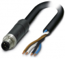 Sensor actuator cable, M12-cable plug, straight to open end, 4 pole, 1.5 m, PUR, black, 16 A, 1425065