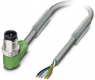 Sensor actuator cable, M12-cable plug, angled to open end, 5 pole, 3 m, PUR, gray, 4 A, 1457335