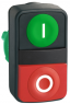 Pushbutton, unlit, groping, waistband rectangular, green/red, front ring black, mounting Ø 22 mm, ZB5AL7340