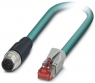 Network cable, M12-plug, straight to RJ45 plug, straight, Cat 5, SF/TQ, PUR, 3 m, blue