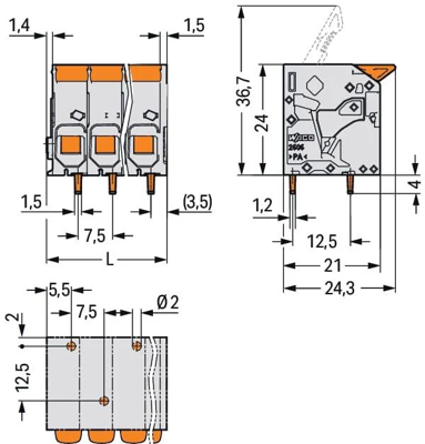 2606-1110/020-000 WAGO PCB Terminal Blocks Image 2