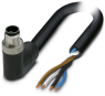 Sensor actuator cable, M12-cable plug, angled to open end, 4 pole, 10 m, PUR, black, 12 A, 1425032