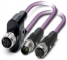 Sensor actuator cable, M12-cable plug, straight to M12-cable socket, straight/M12-cable plug, straight, 5 pole, 0.3 m, PUR, purple, 4 A, 1436013