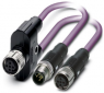 Sensor actuator cable, M12-cable plug, straight to M12-cable socket, straight/M12-cable plug, straight, 5 pole, 15 m, PUR, purple, 4 A, 1436071