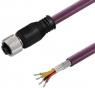 Bus line, M12 socket, straight to open end, PVC, 1.5 m, purple