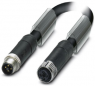Sensor actuator cable, M12-cable plug, straight to M12-cable socket, straight, 4 pole, 10 m, PUR, black, 12 A, 1408811