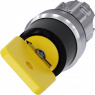 Key switch O.M.R, unlit, groping, waistband round, yellow, 45°, trigger position 0, mounting Ø 22.3 mm, 3SU1050-4JC01-0AA0