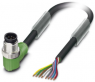 Sensor actuator cable, M12-cable plug, angled to open end, 8 pole, 1.5 m, PUR, black, 2 A, 1522545