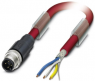 Sensor actuator cable, M12-cable plug, straight to open end, 4 pole, 2 m, PVC, red, 4 A, 1558328