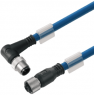 Bus line, M12-plug, angled to M12 socket, straight, PVC, 10 m, blue