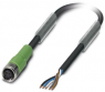 Sensor actuator cable, M8-cable socket, straight to open end, 5 pole, 10 m, PUR, black, 3 A, 1404474