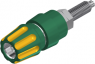 Pole terminal, 4 mm, yellow/green, 30 VAC/60 VDC, 63 A, solder connection, nickel-plated, PKNI 20 B GE/GN