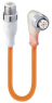 Sensor actuator cable, M12-cable plug, straight to M12-cable socket, angled, 4 pole, 0.6 m, TPE, orange, 4 A, 934753031