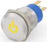 Switch, 1 pole, silver, illuminated  (yellow), 0.4 A/250 VAC, mounting Ø 19.2 mm, IP67, 1-2213766-0