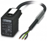 Sensor actuator cable, valve connector DIN shape B to open end, 3 pole, 1.5 m, PVC, black, 4 A, 1415925
