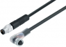 Sensor actuator cable, M8-cable plug, straight to M8-cable socket, angled, 3 pole, 1 m, PUR, black, 4 A, 77 3608 3405 50003-0100