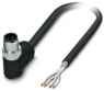 Sensor actuator cable, M12-cable plug, angled to open end, 4 pole, 2 m, PE-X, black, 4 A, 1407314