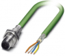 Sensor actuator cable, M12-cable plug, straight to open end, 4 pole, 0.5 m, PVC, green, 4 A, 1419138